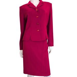 Le Suit Petite Skirt Suit 8P Red Crepe Lined Pencil Skirt Career Office Church